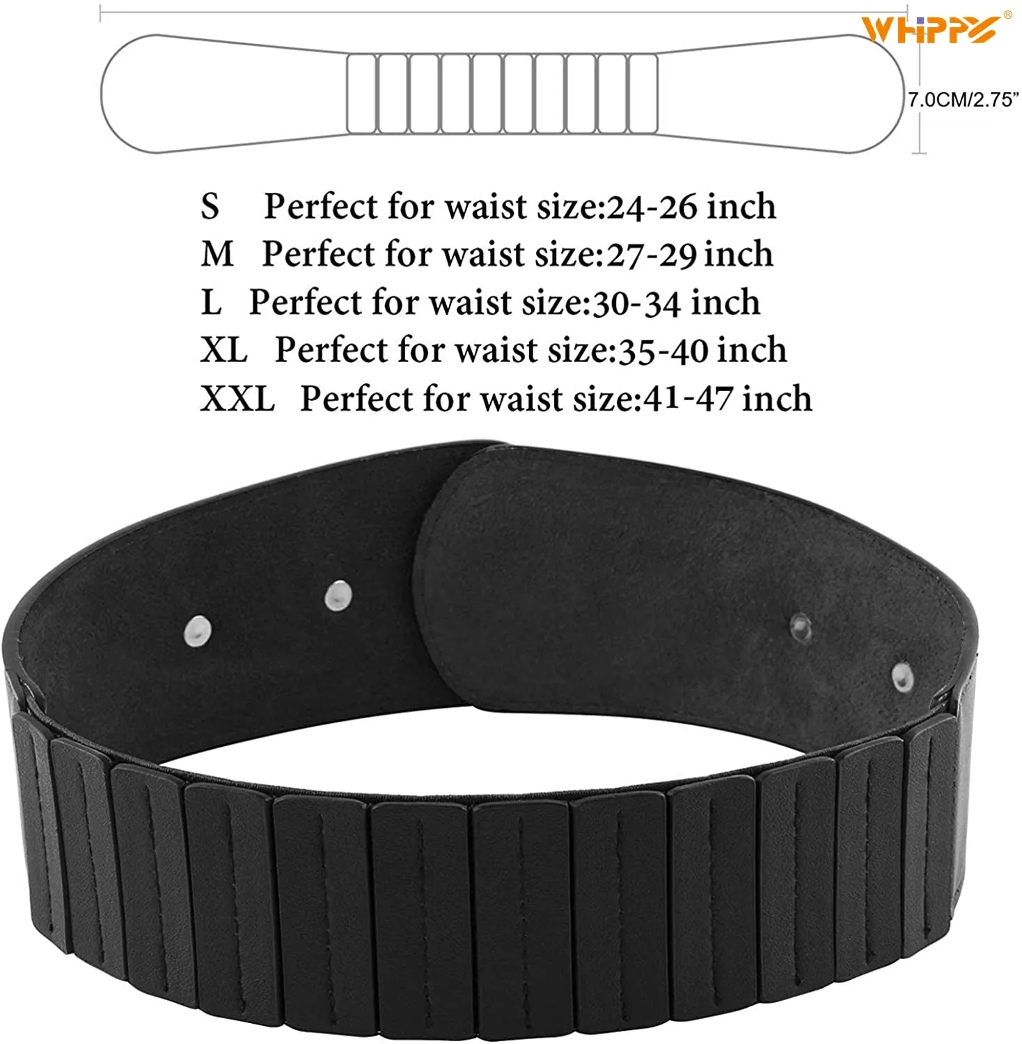 Women's Wide Leather Belt, Black Elastic Waist Belt for Dress