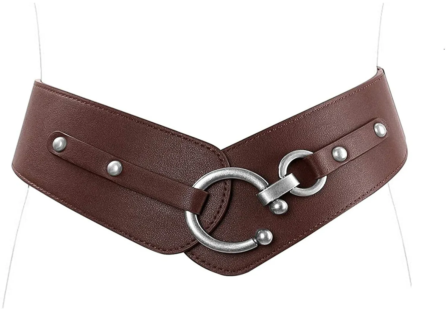 Women's Wide Leather Belt, Black Elastic Waist Belt for Dress
