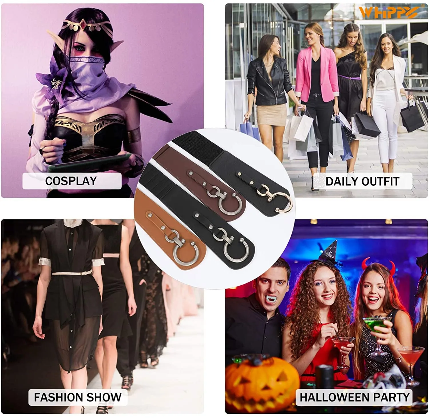 Women's Wide Leather Belt, Black Elastic Waist Belt for Dress