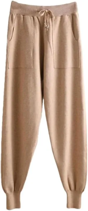 Women's Winter Bottom Joggers, Thick Knitted Harem Pants, Elastic Waist Drawstring Trousers for Sports
