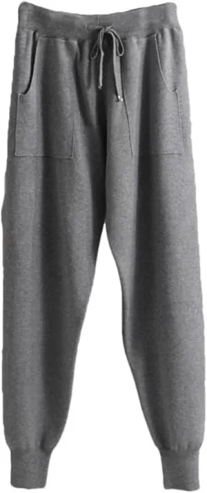 Women's Winter Bottom Joggers, Thick Knitted Harem Pants, Elastic Waist Drawstring Trousers for Sports