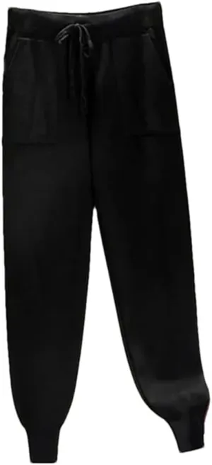 Women's Winter Bottom Joggers, Thick Knitted Harem Pants, Elastic Waist Drawstring Trousers for Sports
