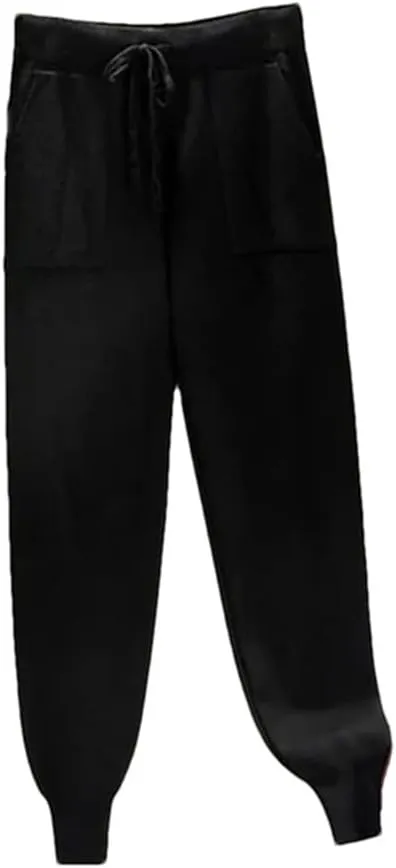 Women's Winter Bottom Joggers, Thick Knitted Harem Pants, Elastic Waist Drawstring Trousers for Sports