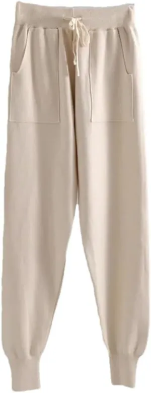 Women's Winter Bottom Joggers, Thick Knitted Harem Pants, Elastic Waist Drawstring Trousers for Sports