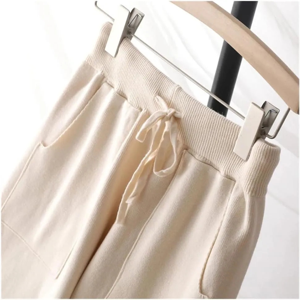 Women's Winter Bottom Joggers, Thick Knitted Harem Pants, Elastic Waist Drawstring Trousers for Sports