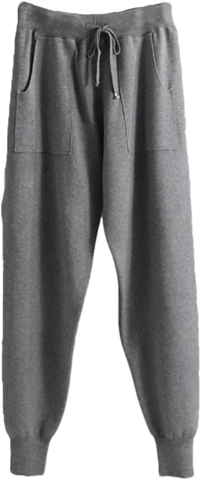 Women's Winter Bottom Joggers, Thick Knitted Harem Pants, Elastic Waist Drawstring Trousers for Sports