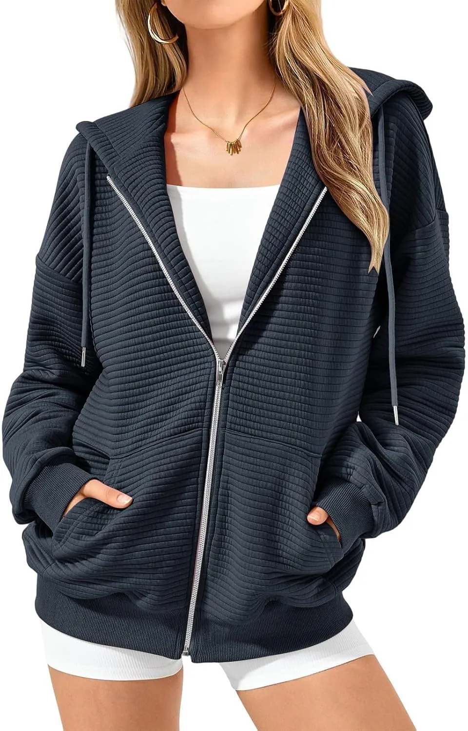 Womens Zip Up Hoodies Y2k Long Sleeve Fall Oversized Sweatshirts Preppy Cute Hoodies Drawstring Jackets with Pockets