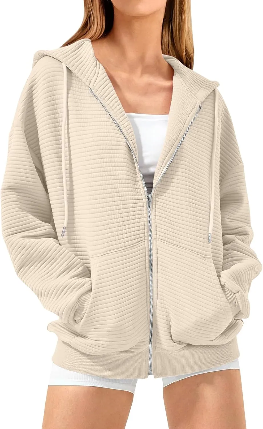 Womens Zip Up Hoodies Y2k Long Sleeve Fall Oversized Sweatshirts Preppy Cute Hoodies Drawstring Jackets with Pockets