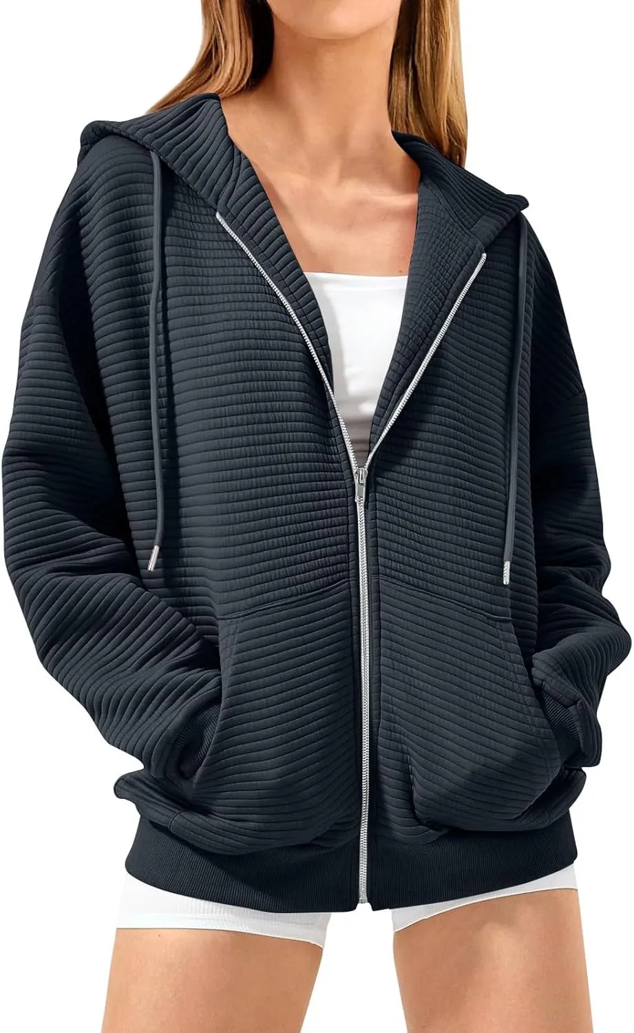 Womens Zip Up Hoodies Y2k Long Sleeve Fall Oversized Sweatshirts Preppy Cute Hoodies Drawstring Jackets with Pockets
