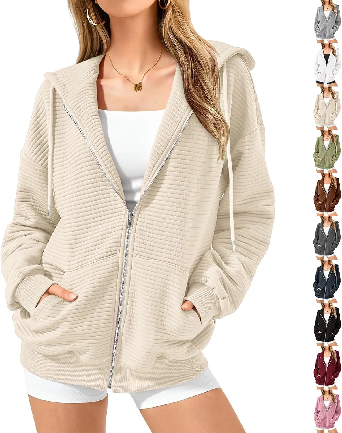 Womens Zip Up Hoodies Y2k Long Sleeve Fall Oversized Sweatshirts Preppy Cute Hoodies Drawstring Jackets with Pockets