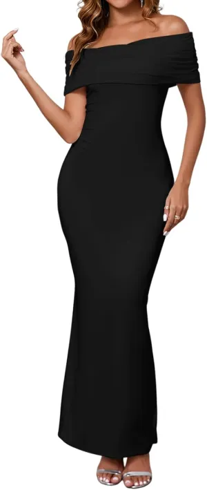 XinFSh Women's Elegant Off The Shoulder Long Bodycon Dress Sleeveless Maxi Formal Wedding Guset Party Dresses