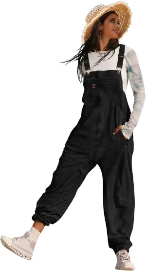 YESNO Women's Casual Corduroy Overalls Sleeveless Adjustable Straps Loose Harem Bib Jumpsuits for Women with Pockets PCL