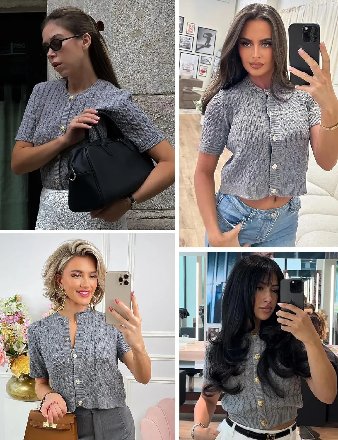 Yimoon Womens Short Sleeve Summer Cardigan Crop Button Down Cable Knit Sweater Basic Crewneck Slim fit Going Out Tops