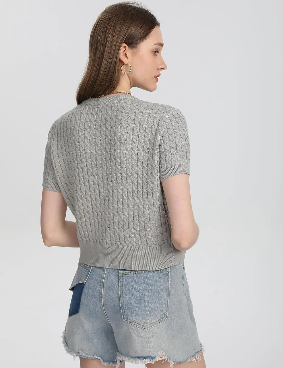Yimoon Womens Short Sleeve Summer Cardigan Crop Button Down Cable Knit Sweater Basic Crewneck Slim fit Going Out Tops