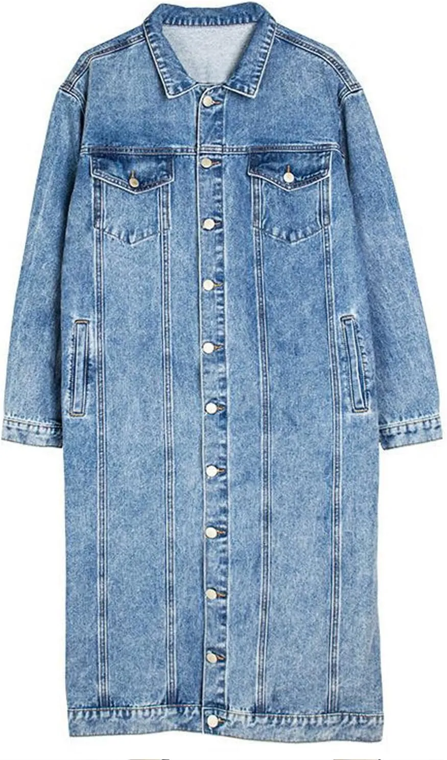 yoeasy Women's Casual Loose Oversized Long Sleeve Denim Jacket Button Down Midi Long Jean Jacket Trench Coat
