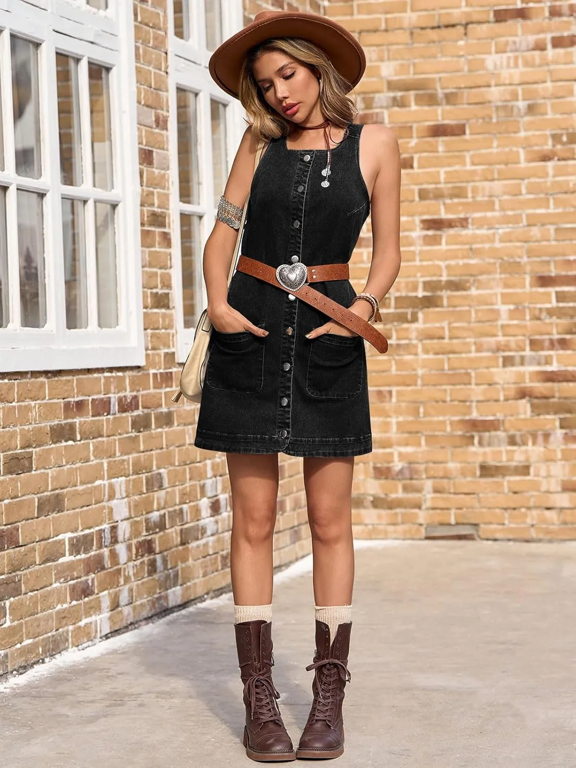 Yousify Womens Casual Sleeveless Denim Overalls Dresses Button Down Summer Jean Mini Dress 2025 Trendy Romper With Pockets