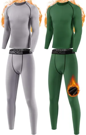 Youth Boys Thermal Underwear Set Compression Fleece Lined Leggings with Athletic Shirts Base Layer