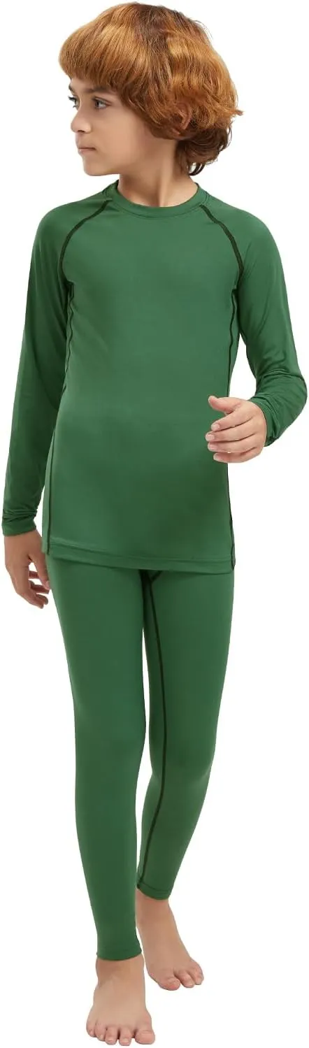 Youth Boys Thermal Underwear Set Compression Fleece Lined Leggings with Athletic Shirts Base Layer