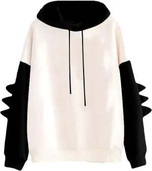 ZWRXW Womens Dinosaur Hooded Sweatshirt Color Block Long Sleeve Oversized Pullover Tops Cute Drawstring Hoodies Sweatshirts