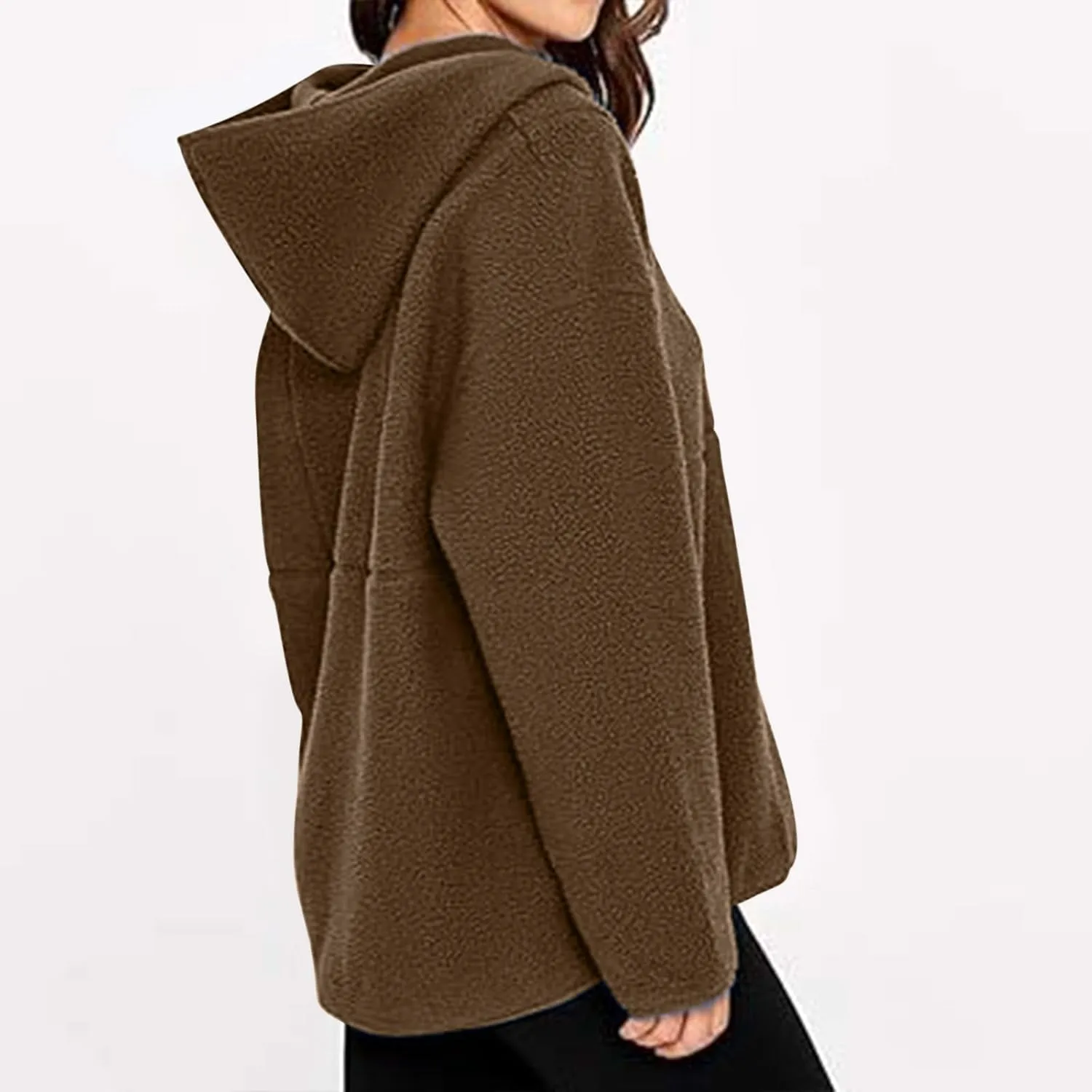 ZWRXW Women's Oversized Sherpa Hoodies Half Zip Fuzzy Fleece Sweatshirts Casual Solid Pullover Tops Fall Outfits with Pocket